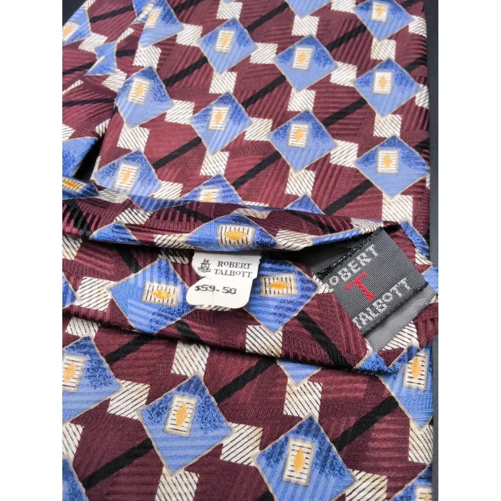 Robert Talbott Studio Tie New With Tag Burgundy Blue Geometric Diamonds